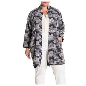 Philosophy Floral Jacquard Blue Black Topper Longline Open Jacket